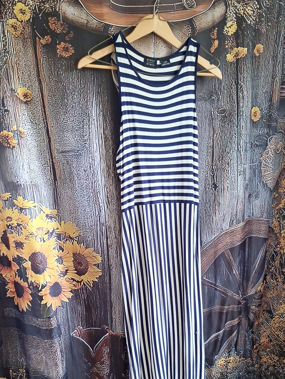 DKNY Navy and White Striped Tank Maxi Dress